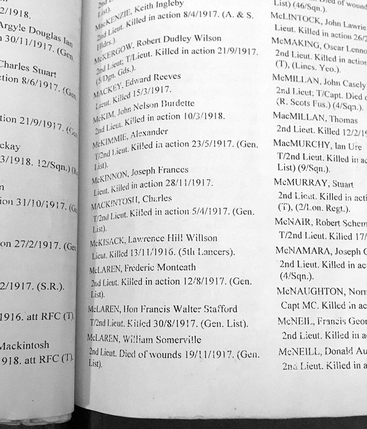 Francis McLaren citation in the Scottish War Memorial