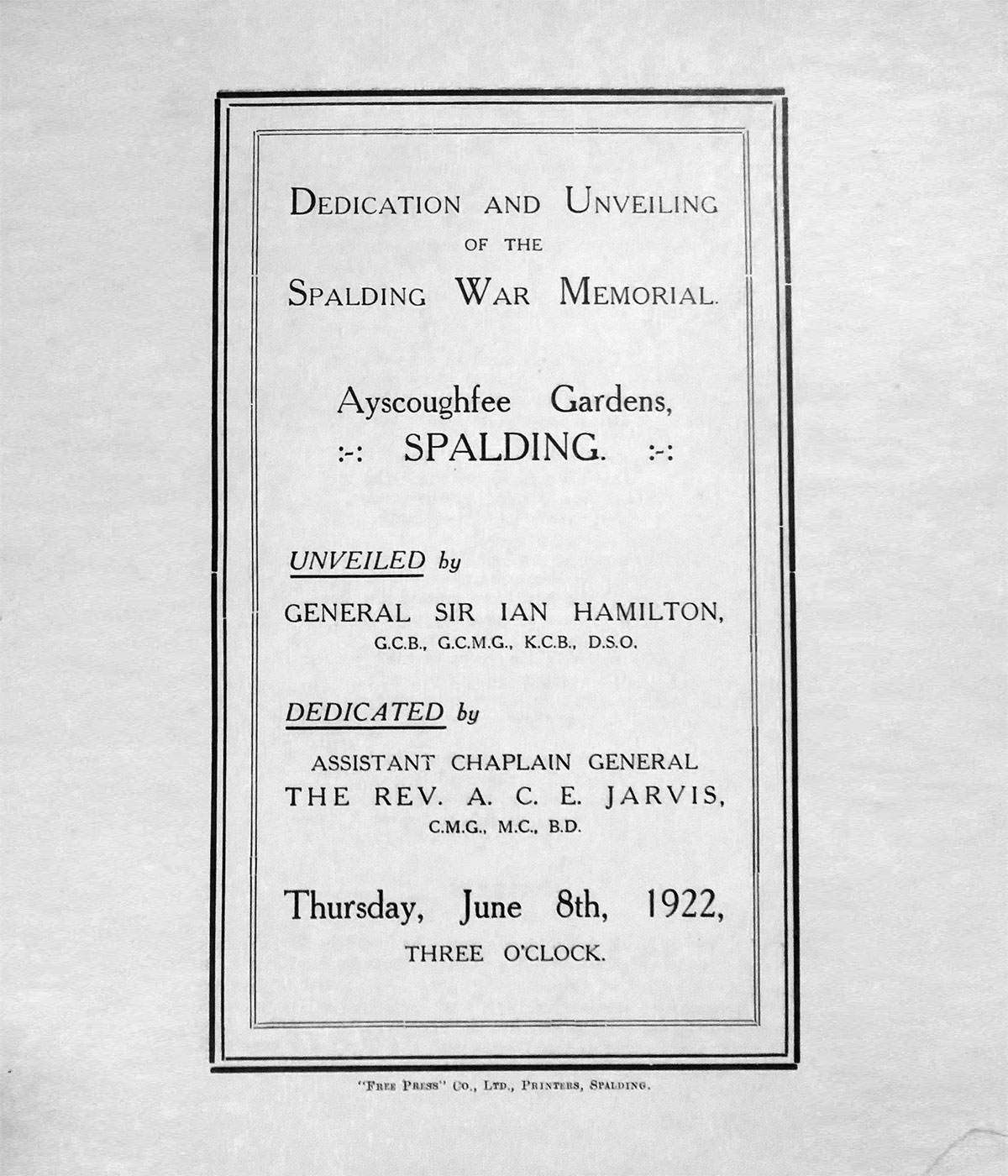 Document about the Spalding War Memorial