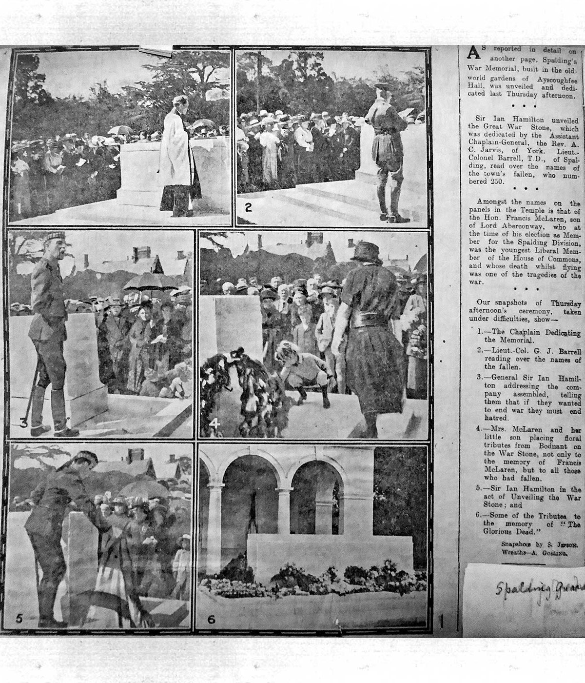 Article about the Spalding War Memorial to Francis McLaren