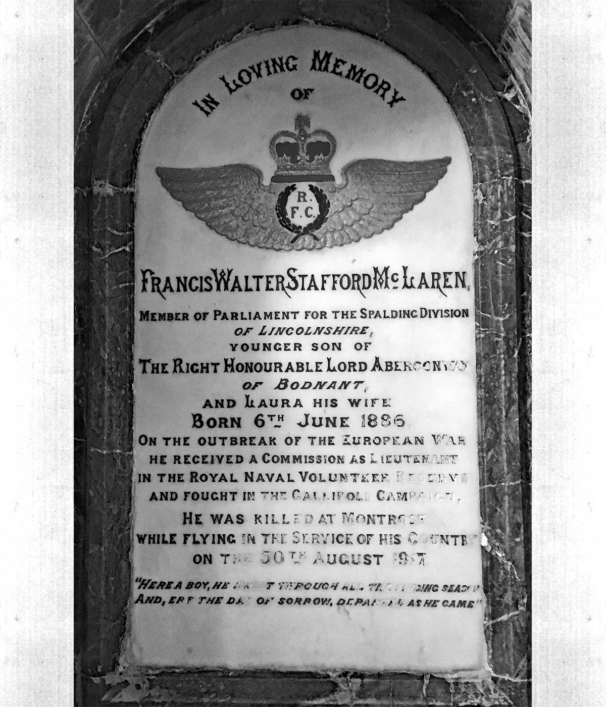 Bodnant memorial to Francis McLaren