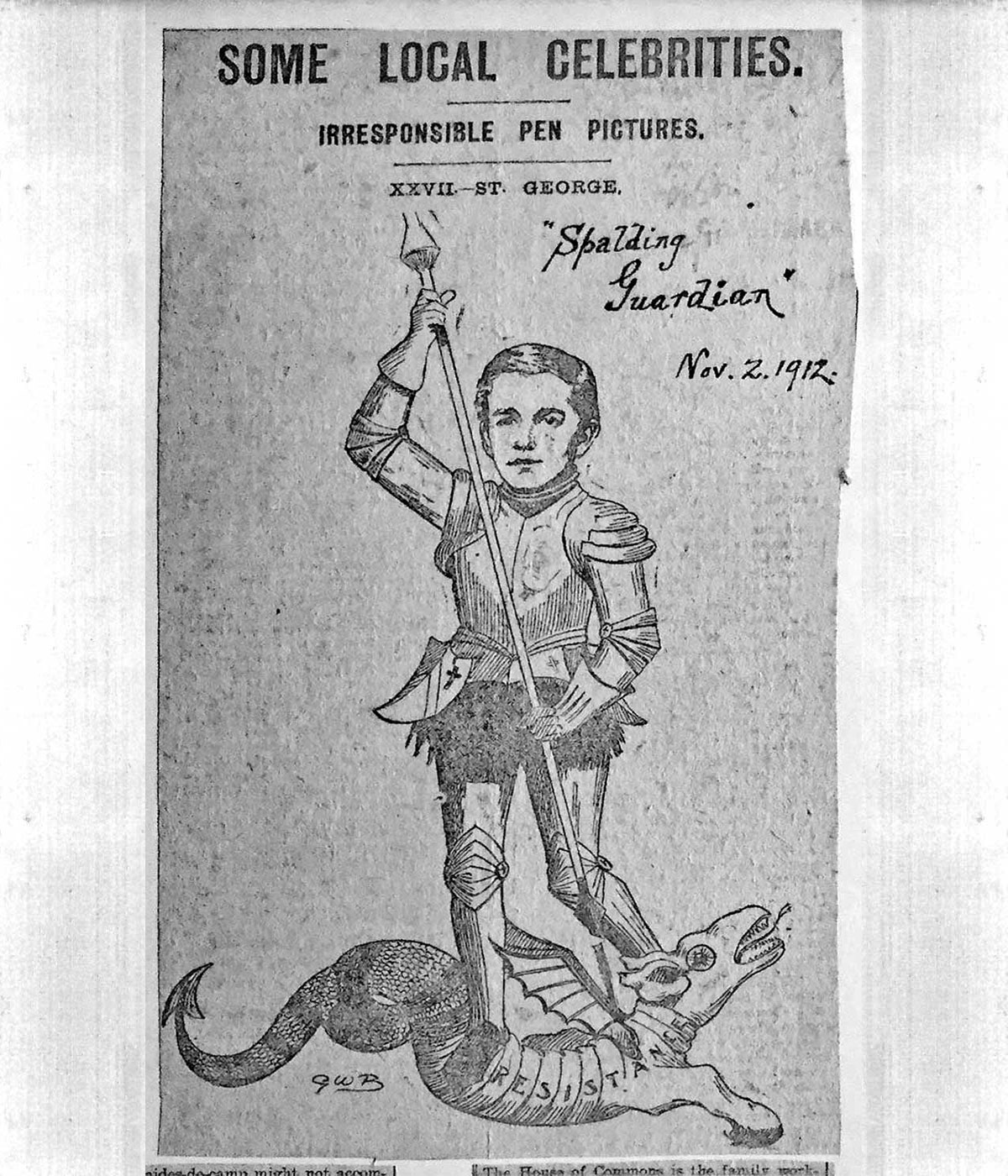 Francis depicted as 'Saint George' in the Spalding Guardian in 1912.